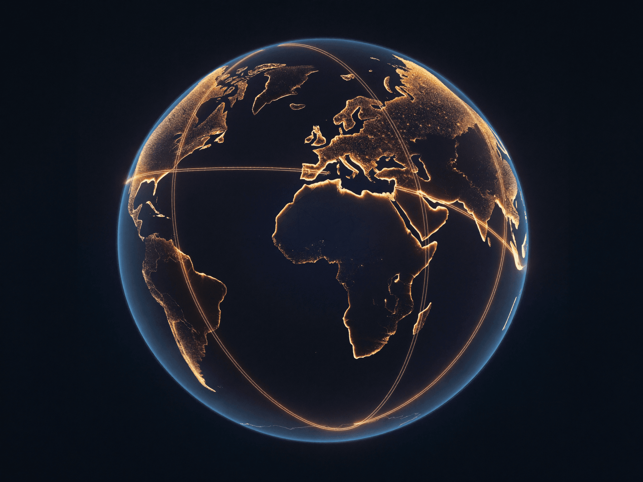 World map with pathway arcs